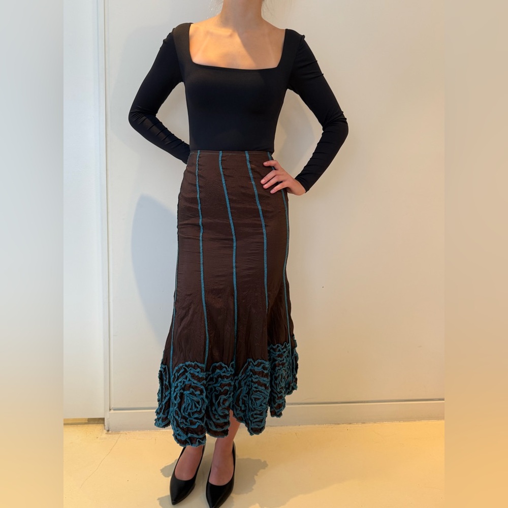 Chic Brown and Teal Maxi Skirt